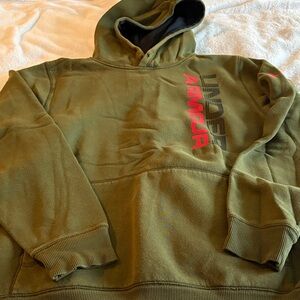 Under Armour Olive Hoodie with Vibrant red Accents